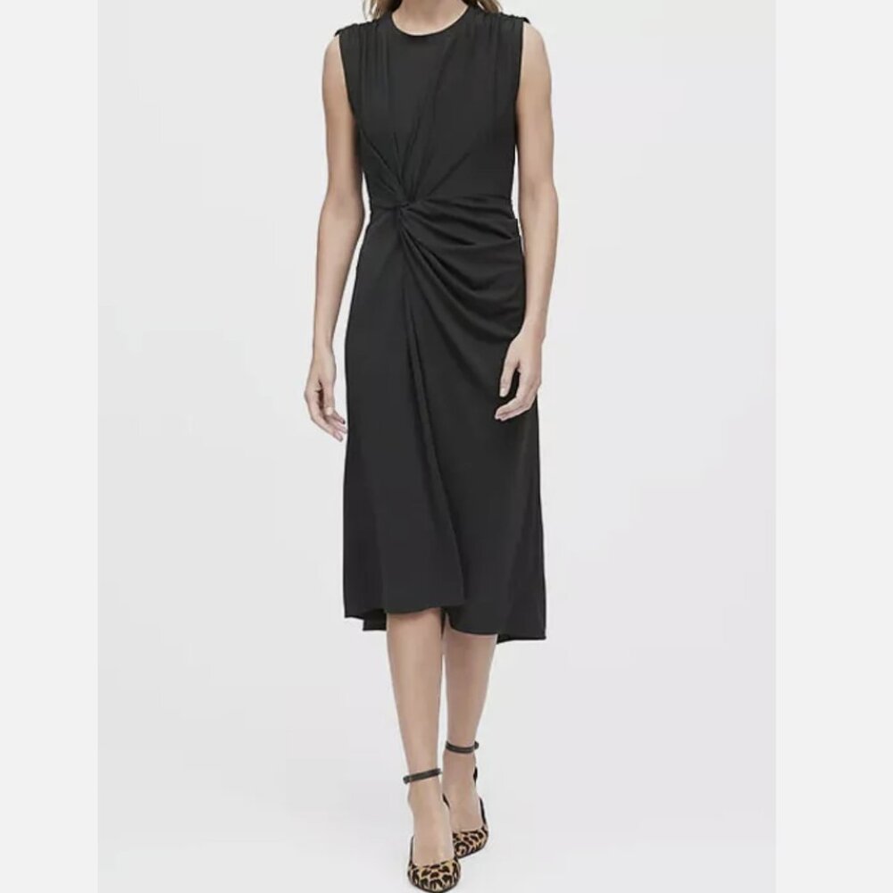 Banana Republic Black Twist-Front Midi Dress